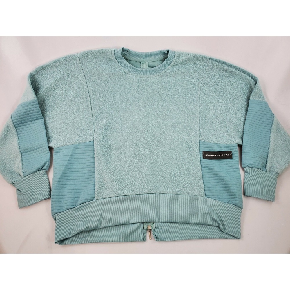 Tahari Sport Women Blue Mint Sweatshirt Pullover Back Zip XL NWT $78